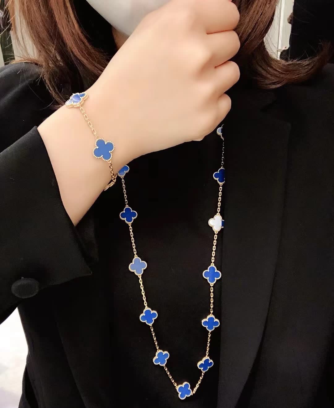 Van Cleef & Arpels Vintage Alhambra Blue Enamel Gold Necklace Van Cleef & Arpels Vintage Alhambra Blue Enamel Gold Necklace